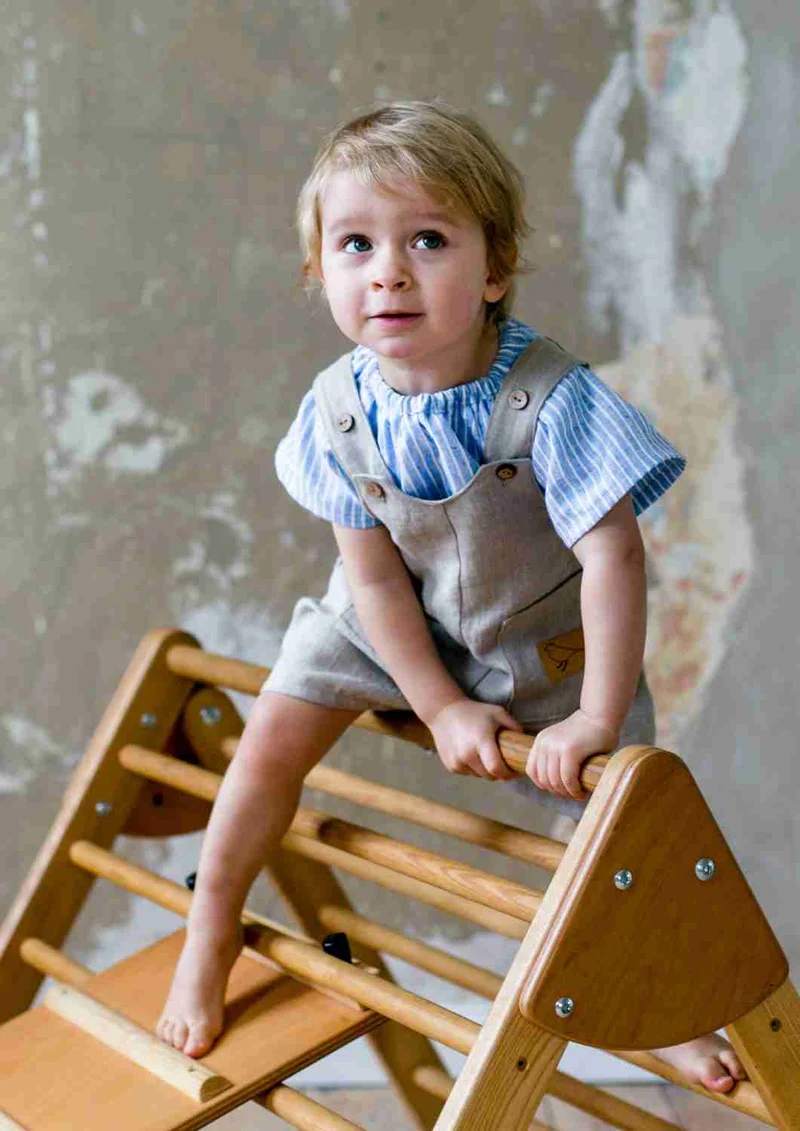 kurze Leinenlatzhose für Kinder "Weide", Salopette