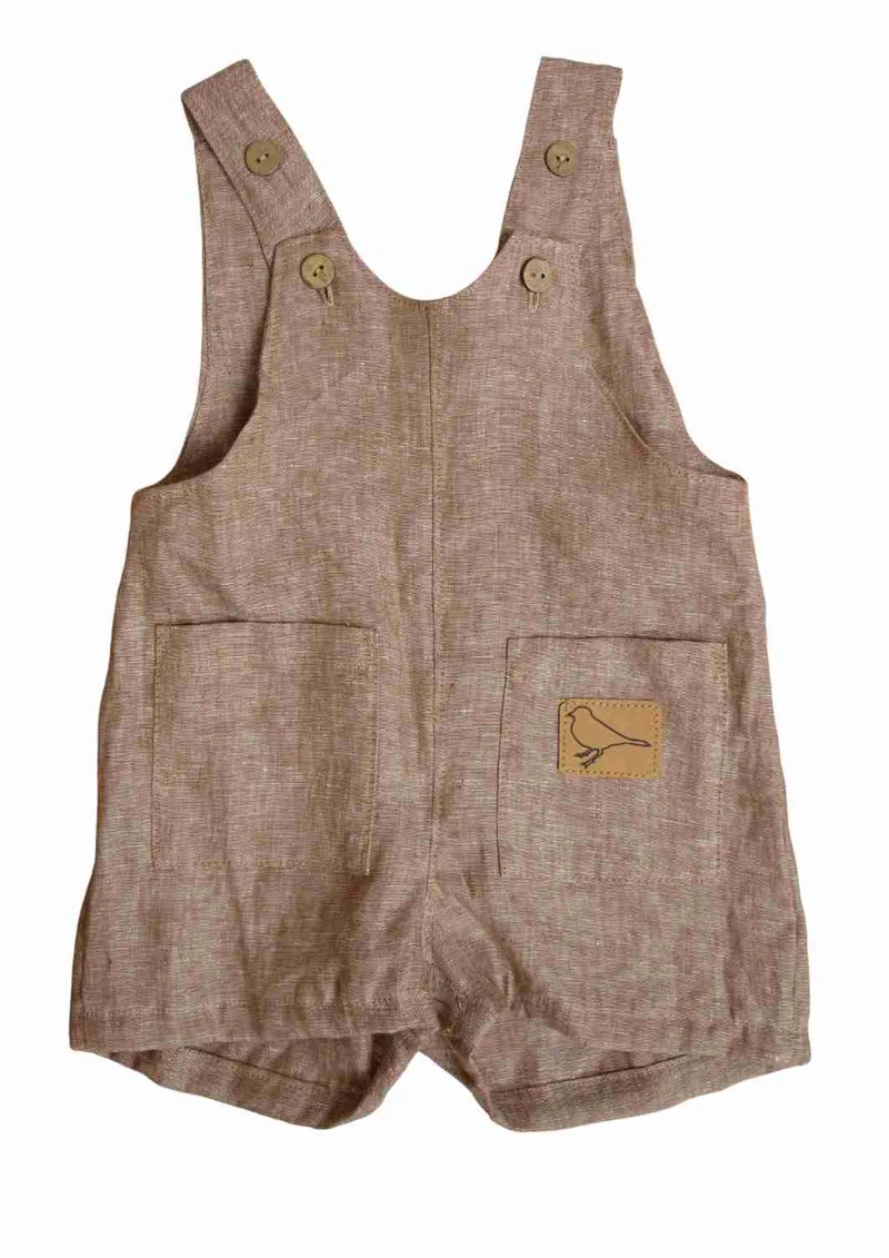 versandbereit - kurze Leinenlatzhose für Kinder "Weide" 74/80, braun meliert