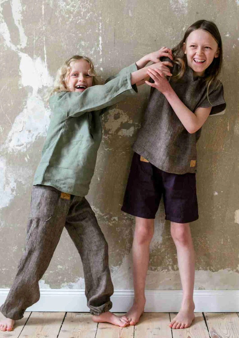 Leinenhose für Kinder, mit Taschen, "Birke"