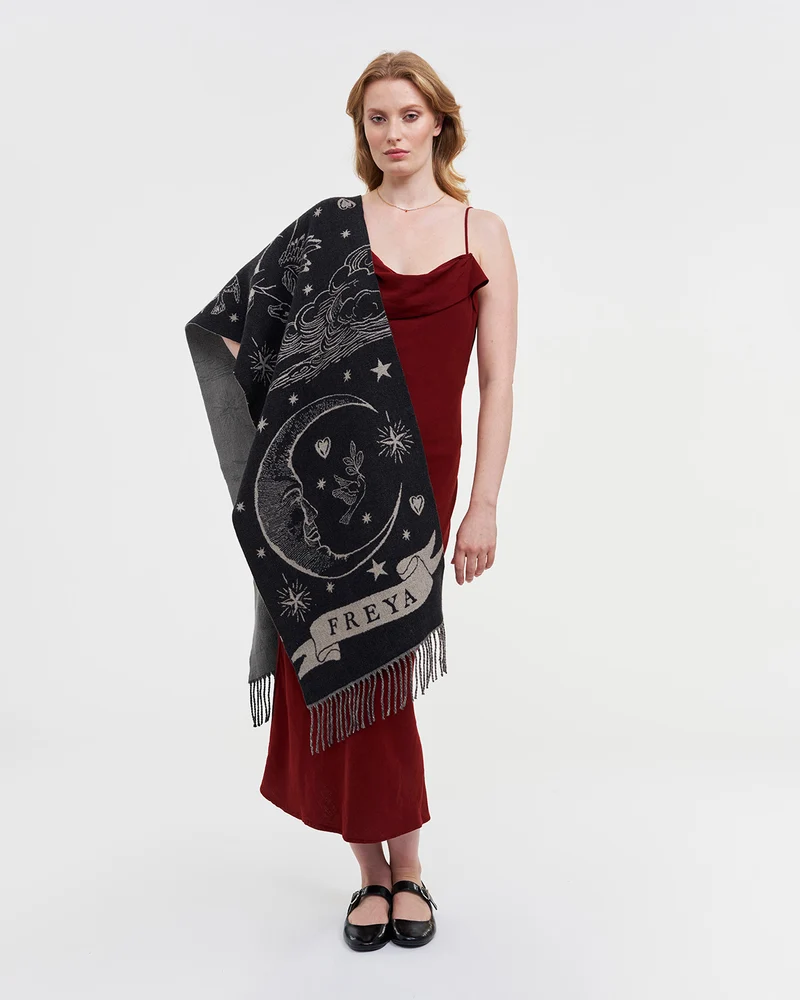 Freya Celestial Jacquard Scarf in Black