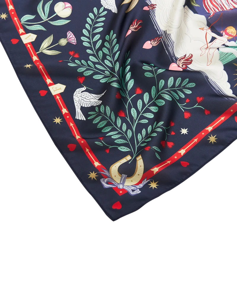Freya's Heart Square Scarf in Navy