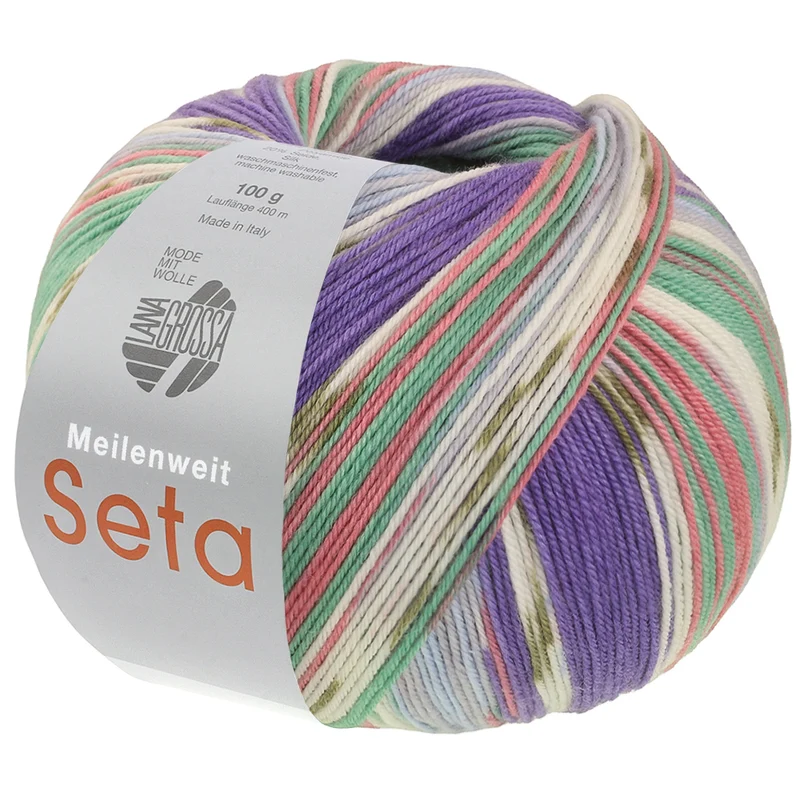 Lana Grossa Meilenweit 100 Seta Giappone 3389 Blauviolett/Weiß/Oliv/Hellblau/Jade/Altrosa/Hellgrau