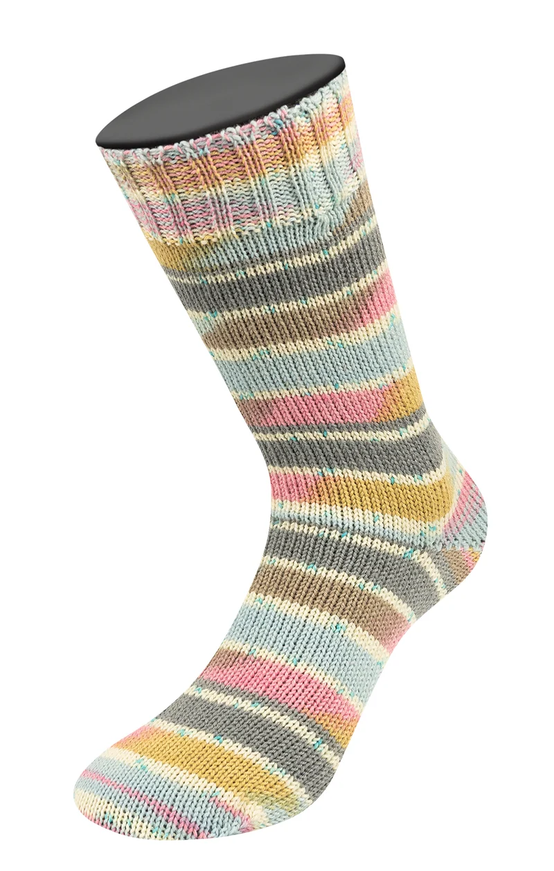 Lana Grossa Meilenweit 100 Seta Giappone 3388 Grau/Naturweiß/Türkis/Pistazie/Pastellblau/Taupe/Nelkenrosa