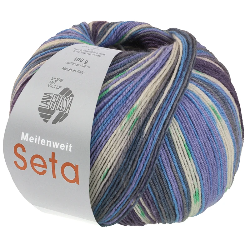 Lana Grossa Meilenweit 100 Seta Giappone 3385 Blauviolett/Weiß/Himmelblau/Grau/Blaulila/Grün