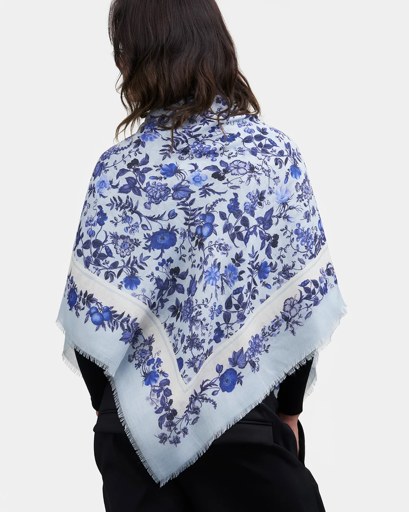 Ditsy Folk Square Scarf in Blue