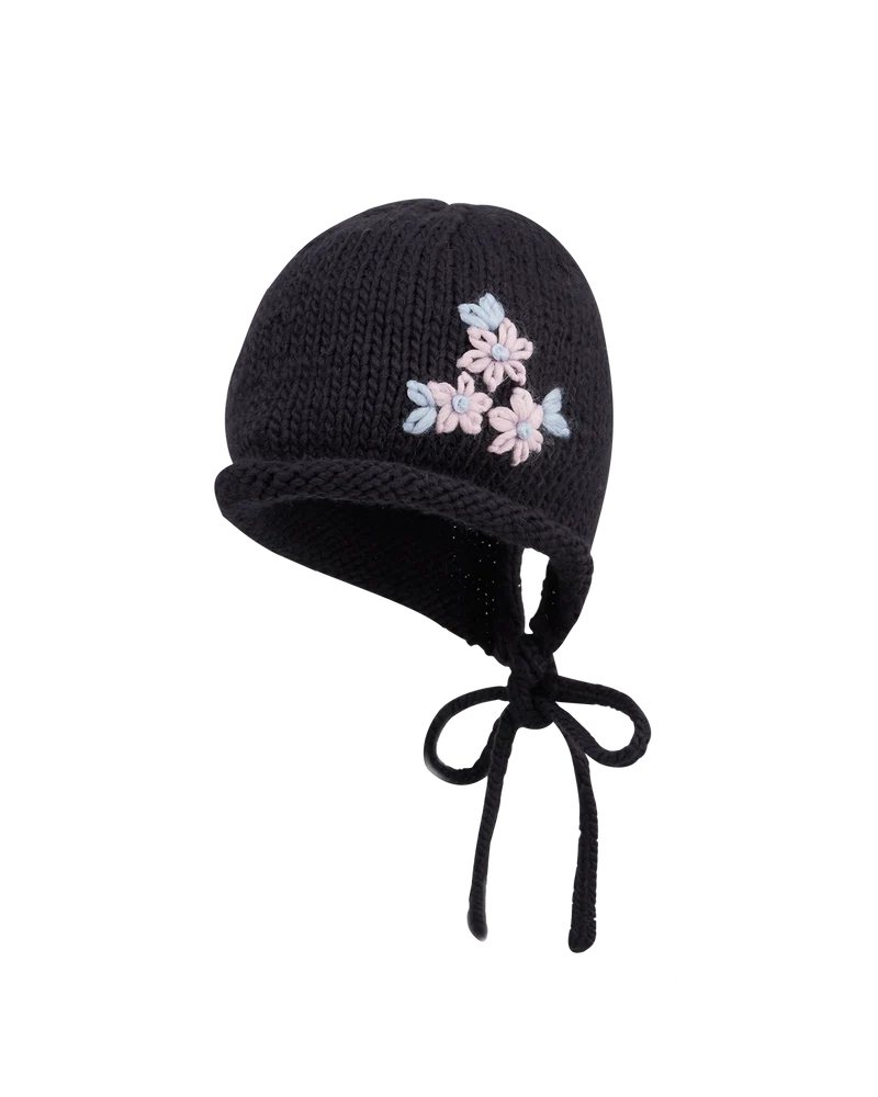 Forget-Me-Not Knitted Navy Bonnet