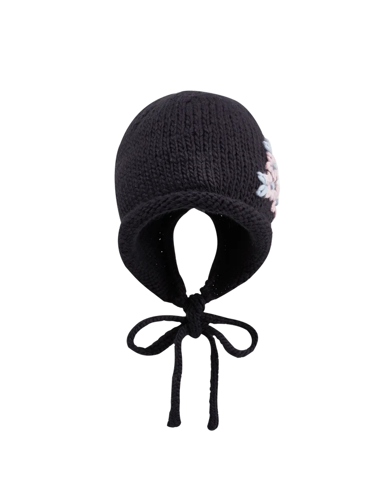 Forget-Me-Not Knitted Navy Bonnet