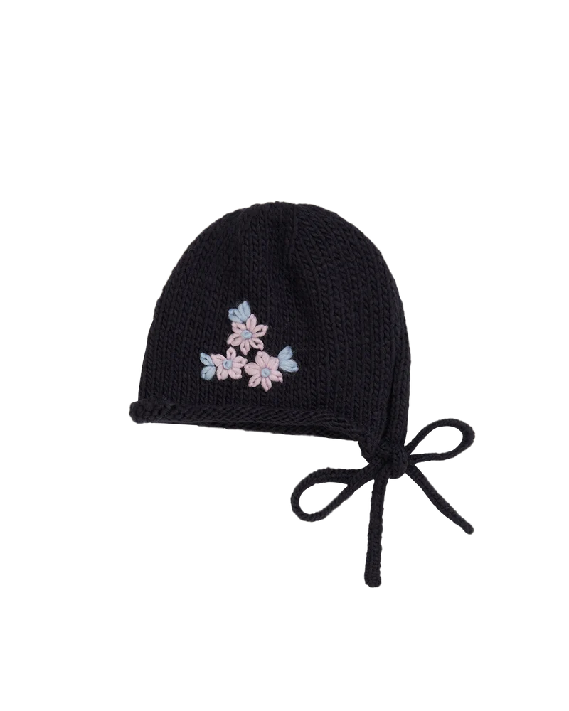 Forget-Me-Not Knitted Navy Bonnet
