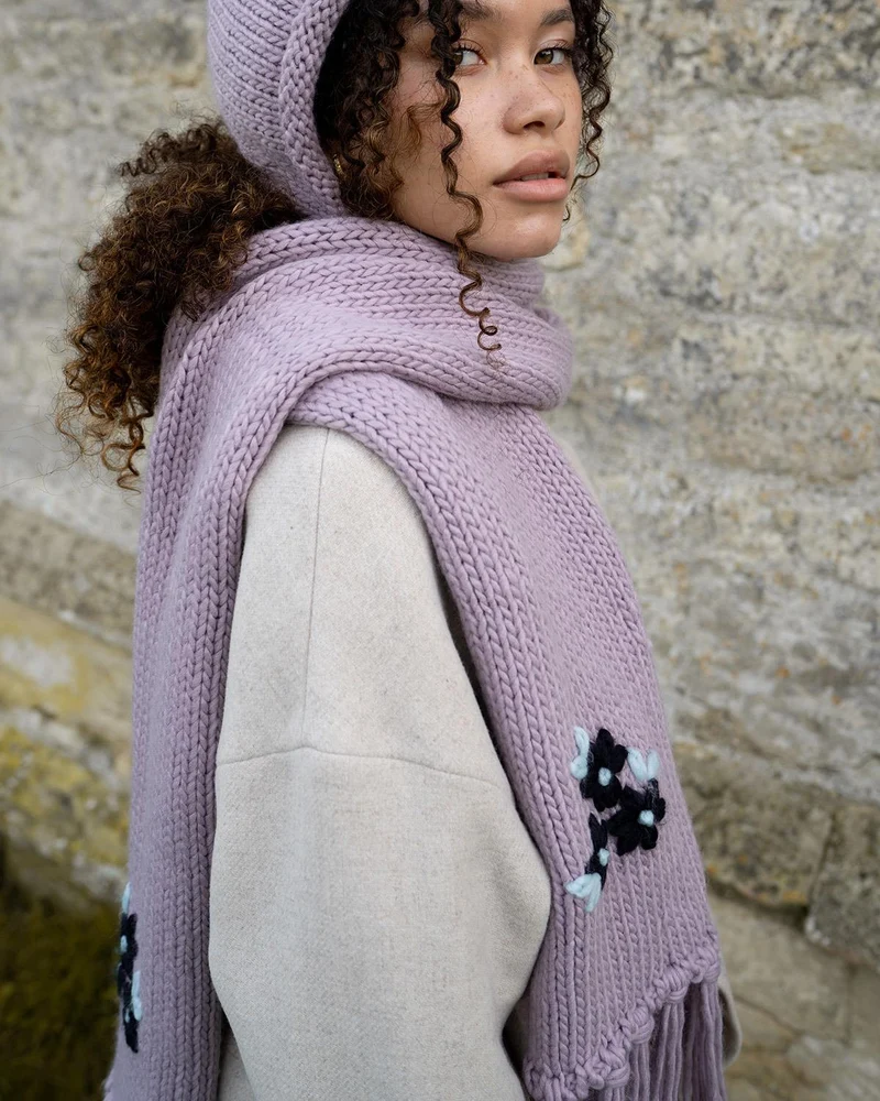 Forget-Me-Not Knitted Scarf in Lilac