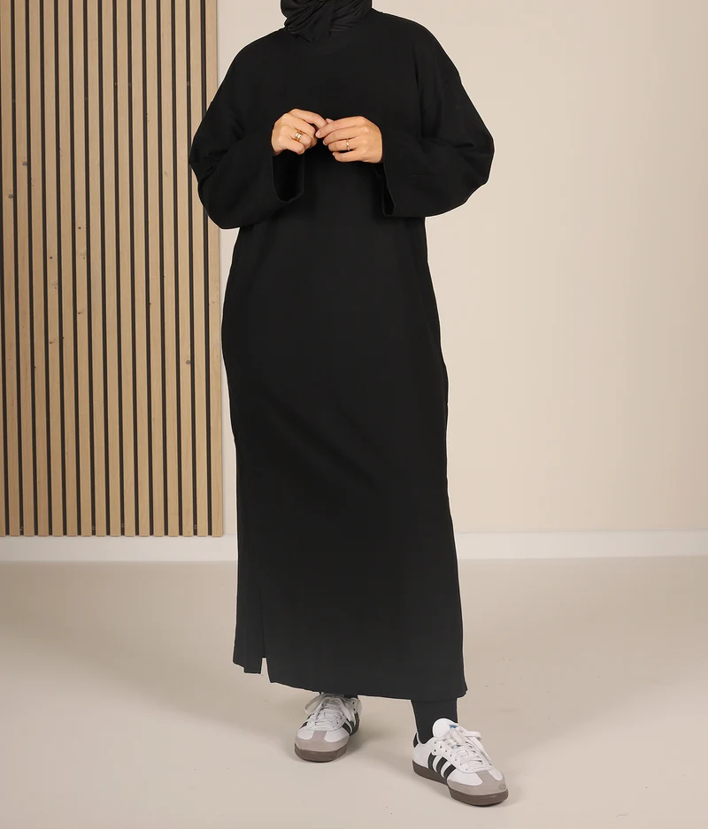 Baumwoll-Kurzkleid Hayfa - Schwarz