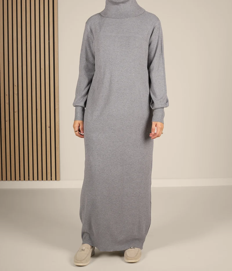 Lange gestrickte Raglan-Abaya – Grau