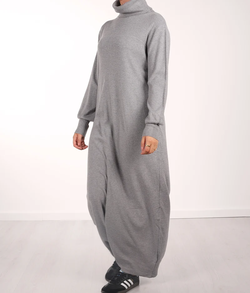 Lange gestrickte Raglan-Abaya – Grau