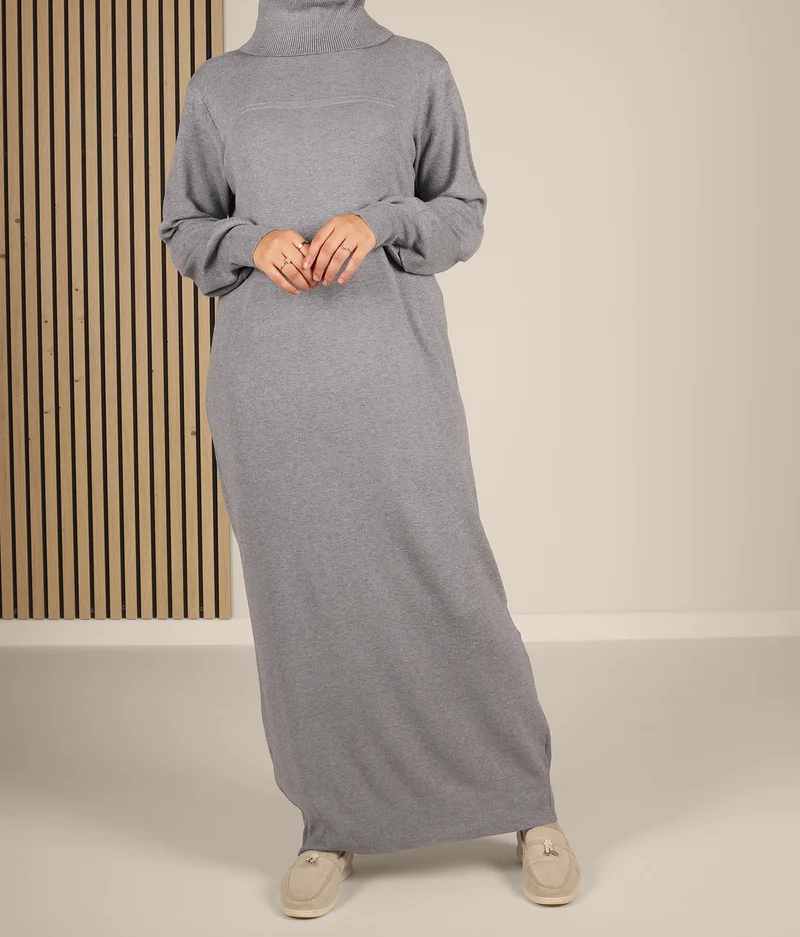 Lange gestrickte Raglan-Abaya – Grau
