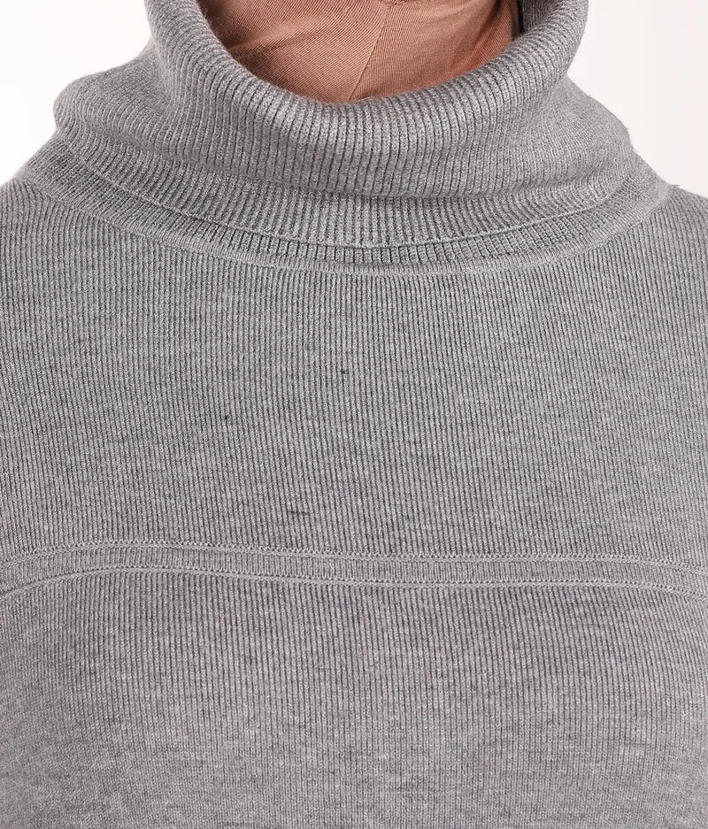 Lange gestrickte Raglan-Abaya – Grau