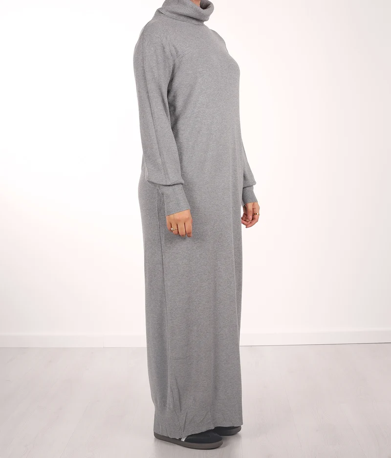 Lange gestrickte Raglan-Abaya – Grau