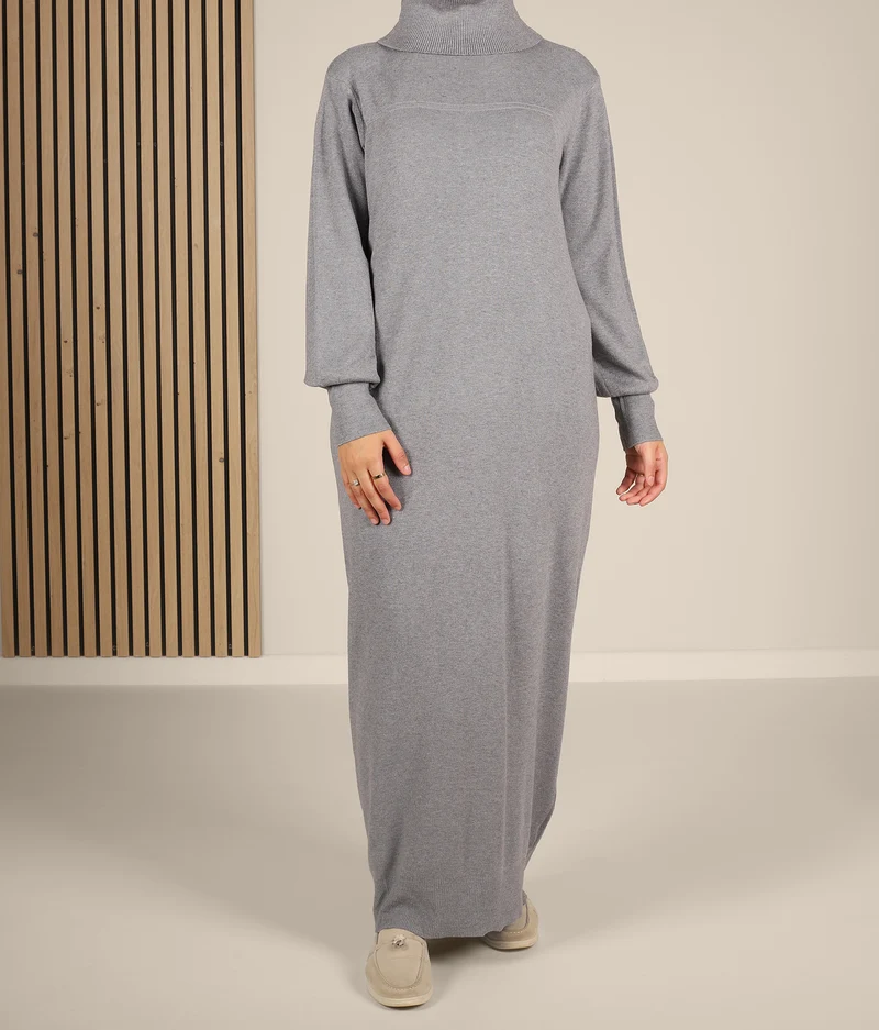 Lange gestrickte Raglan-Abaya – Grau
