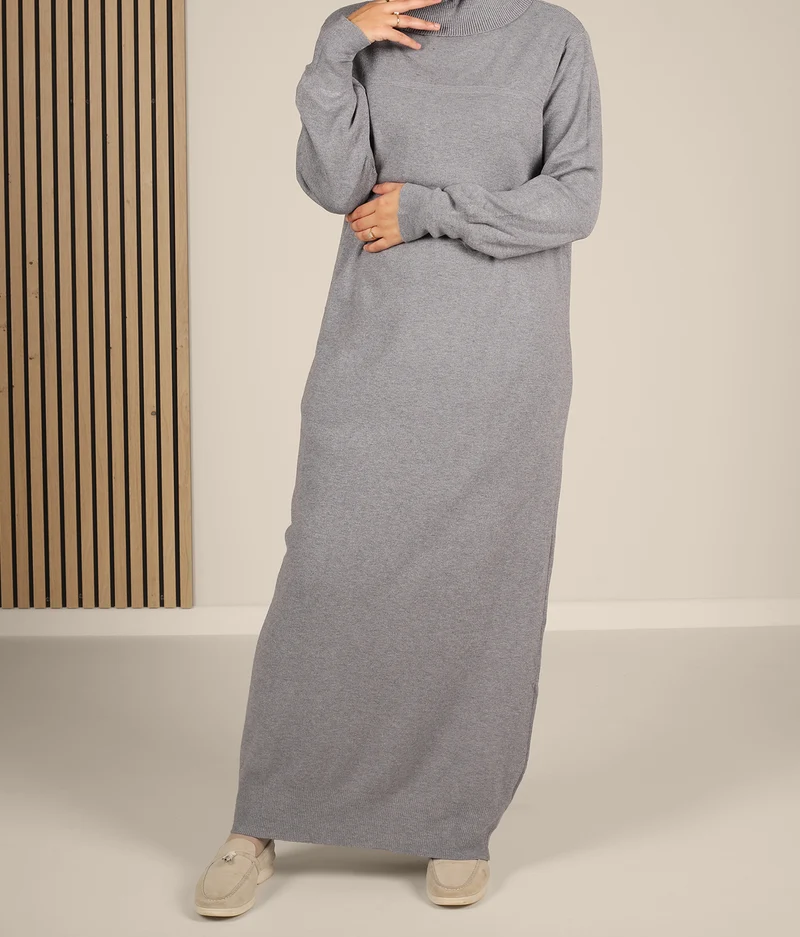 Lange gestrickte Raglan-Abaya – Grau