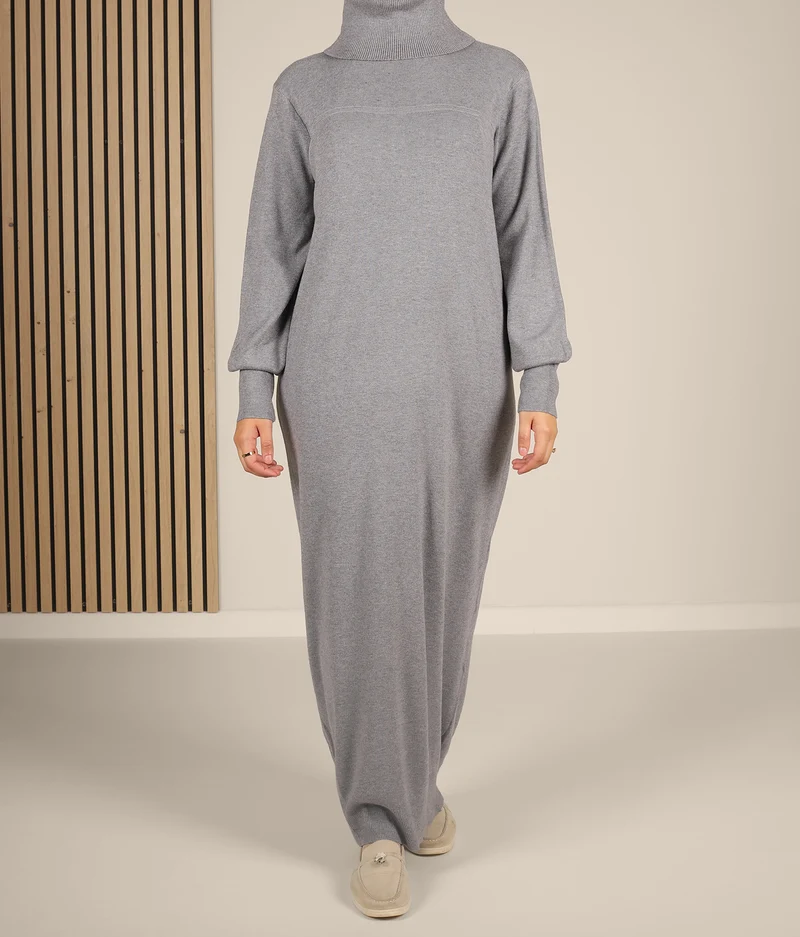 Lange gestrickte Raglan-Abaya – Grau