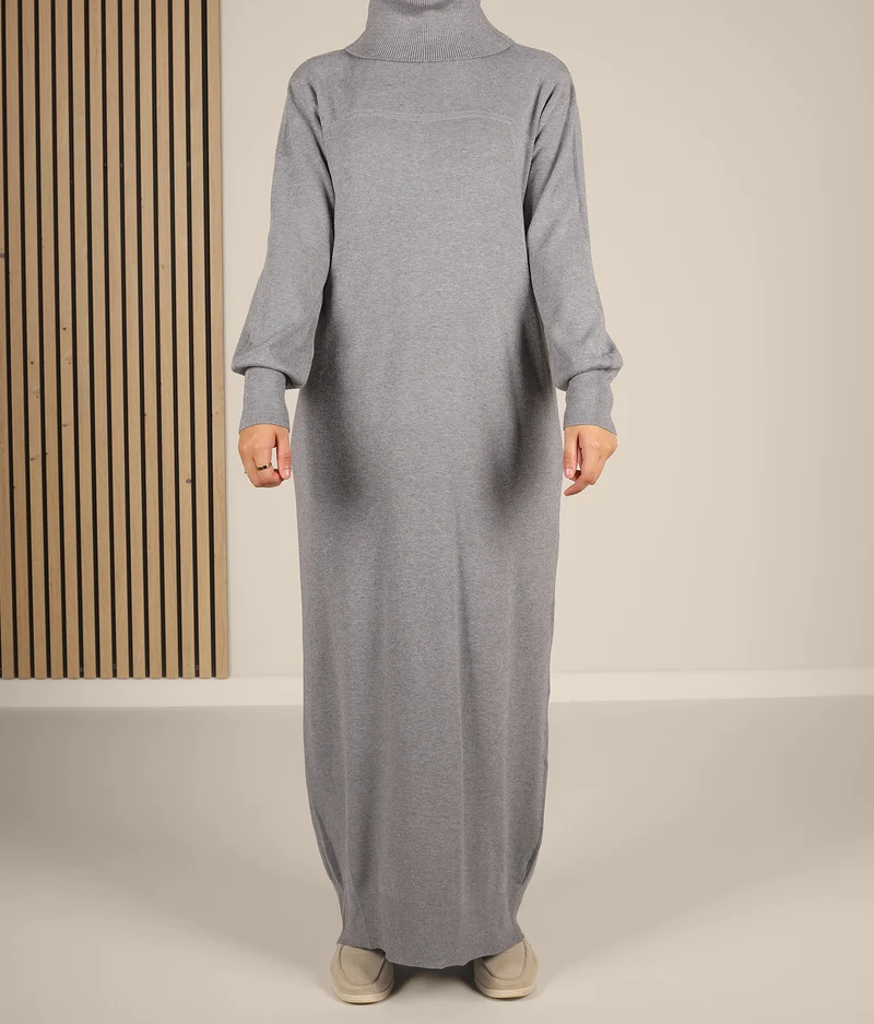 Lange gestrickte Raglan-Abaya – Grau