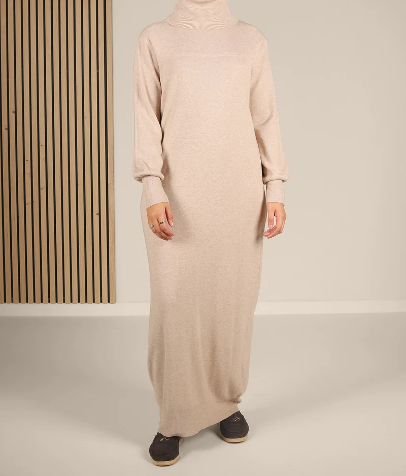 Lange gestrickte Raglan-Abaya – Weiches Taupe
