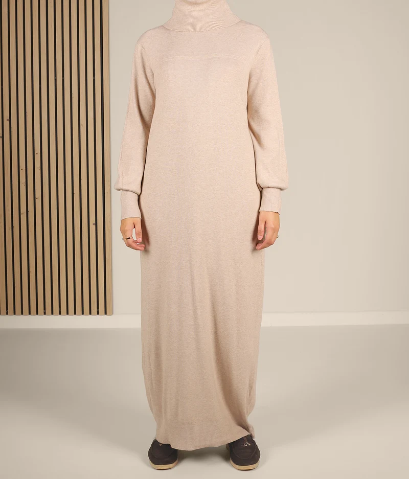 Lange gestrickte Raglan-Abaya – Weiches Taupe