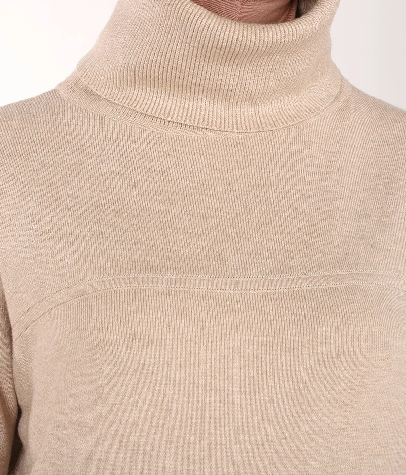 Lange gestrickte Raglan-Abaya – Weiches Taupe