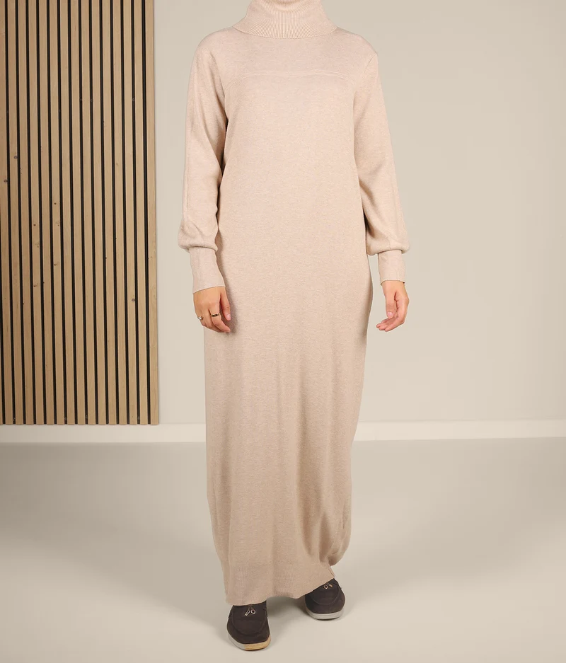 Lange gestrickte Raglan-Abaya – Weiches Taupe