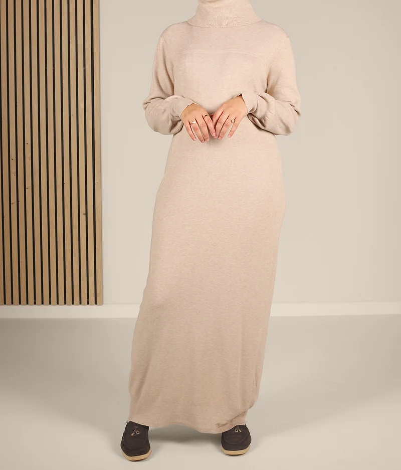 Lange gestrickte Raglan-Abaya – Weiches Taupe