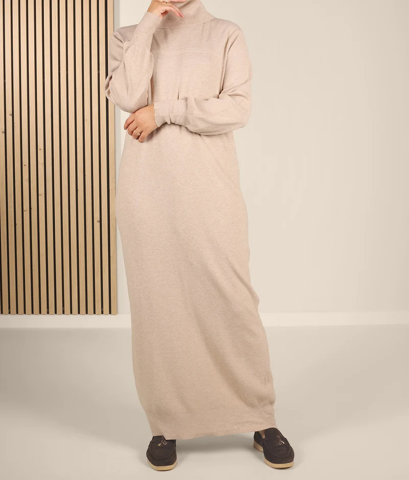 Lange gestrickte Raglan-Abaya – Weiches Taupe
