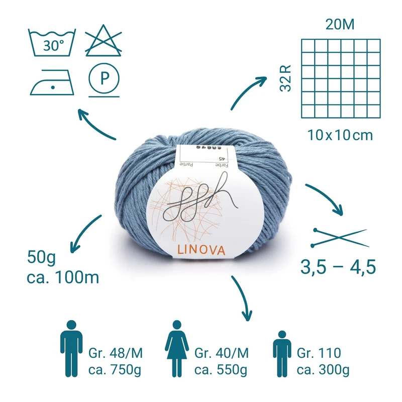 ggh Linova | 100% Baumwolle | 100m/50g | 045 - Graublau