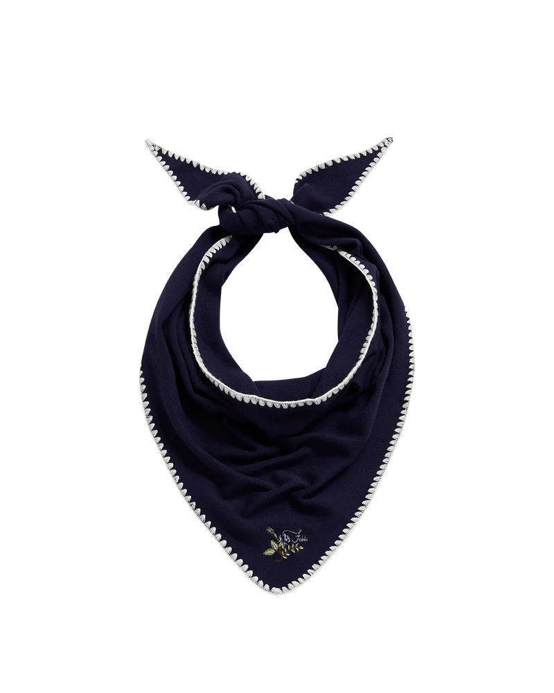 Blanket-Stitch Triangle Scarf in Blue