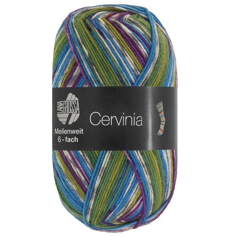 Lana Grossa Meilenweit 6-fädig 150 Cervinia 9759 Oliv/Violett/Hell-/Mittelgrau/Blau/Dunkelgrün