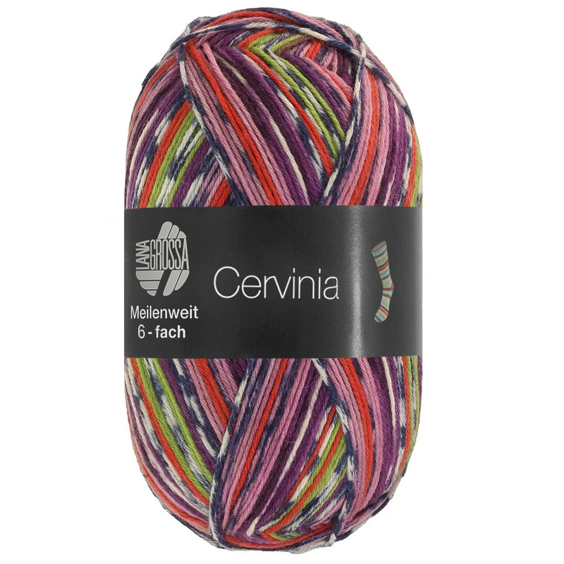 Lana Grossa Meilenweit 6-fach 150 Cervinia 9757 Terrakotta/Frühlingsgrün/Dunkelblau/Weiß/Violett/Rosa