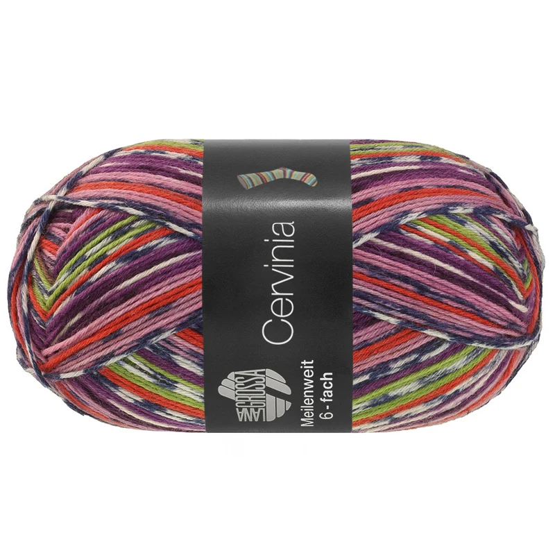 Lana Grossa Meilenweit 6-fach 150 Cervinia 9757 Terrakotta/Frühlingsgrün/Dunkelblau/Weiß/Violett/Rosa