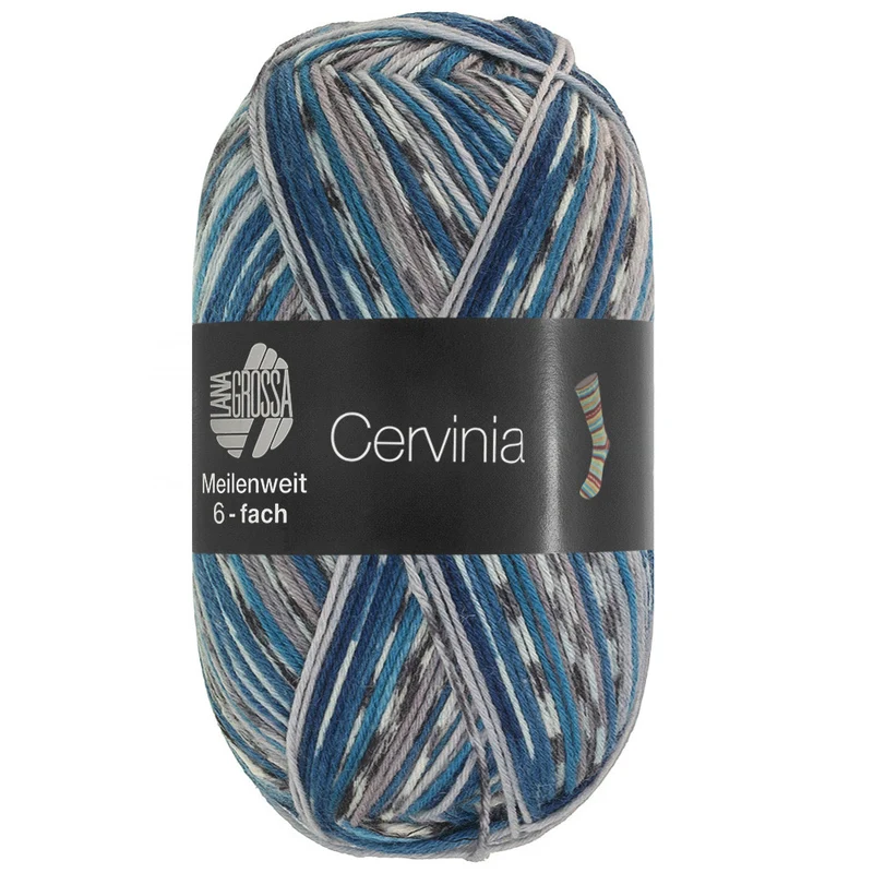 Lana Grossa Meilenweit 6-fach 150 Cervinia 9756 Anthrazit/Weiß/Jeansblau/Hellgrau/Azurblau
