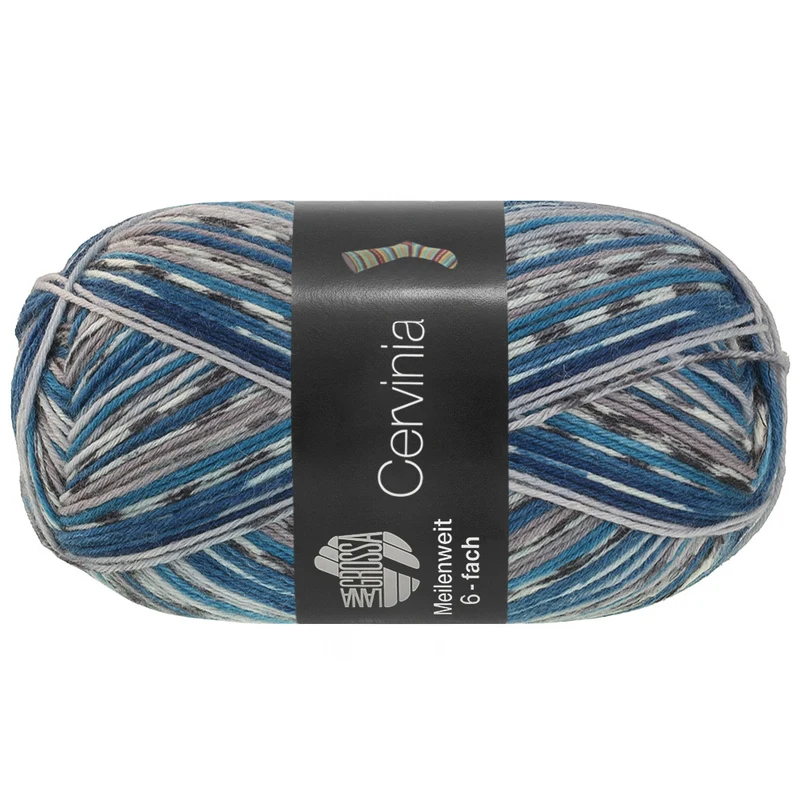 Lana Grossa Meilenweit 6-fach 150 Cervinia 9756 Anthrazit/Weiß/Jeansblau/Hellgrau/Azurblau