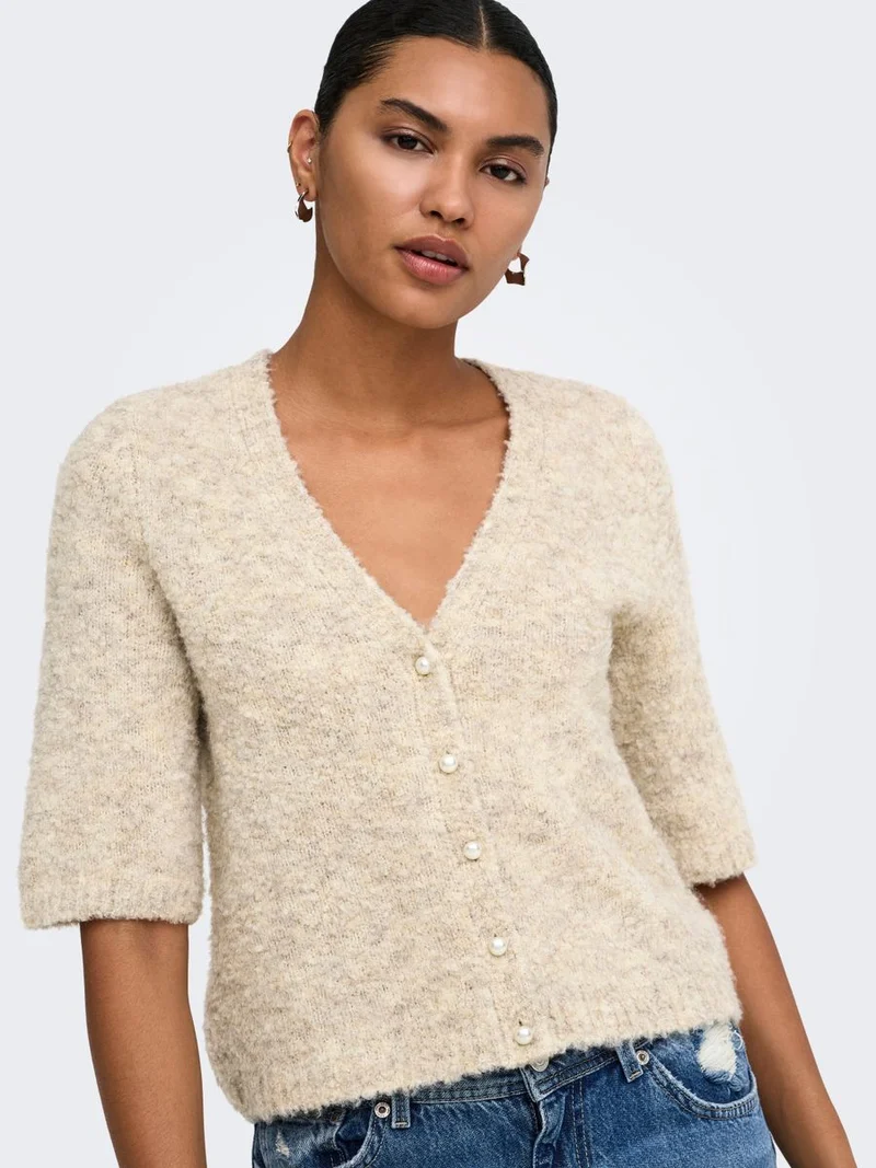 ONLBOUBLE SS V-NECK BUTTON CARDI KNT
