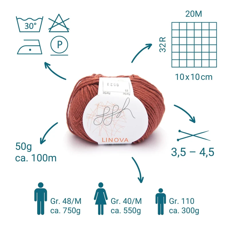 ggh Linova | 100% Baumwolle | 100m/50g | 023 - Gebranntes Ocker