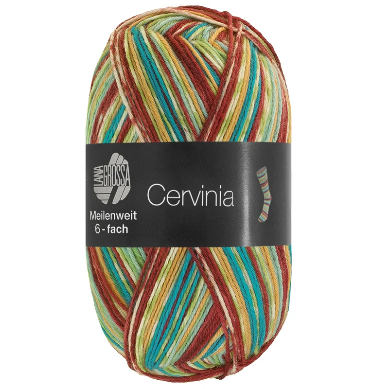 Lana Grossa Meilenweit 6-fädig 150 Cervinia 9755 Hellgrün/Minze/Rot-/Dunkelbraun/Naturweiß/Limette/Curry/Türkisblau