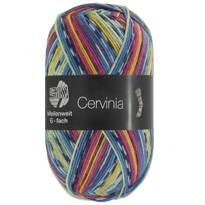 Lana Grossa Meilenweit 6-fach 150 Cervinia 9754 Dunkel-Fuchsia/Dunkelblau/Weiß/Blau/Hell-/Eigelb