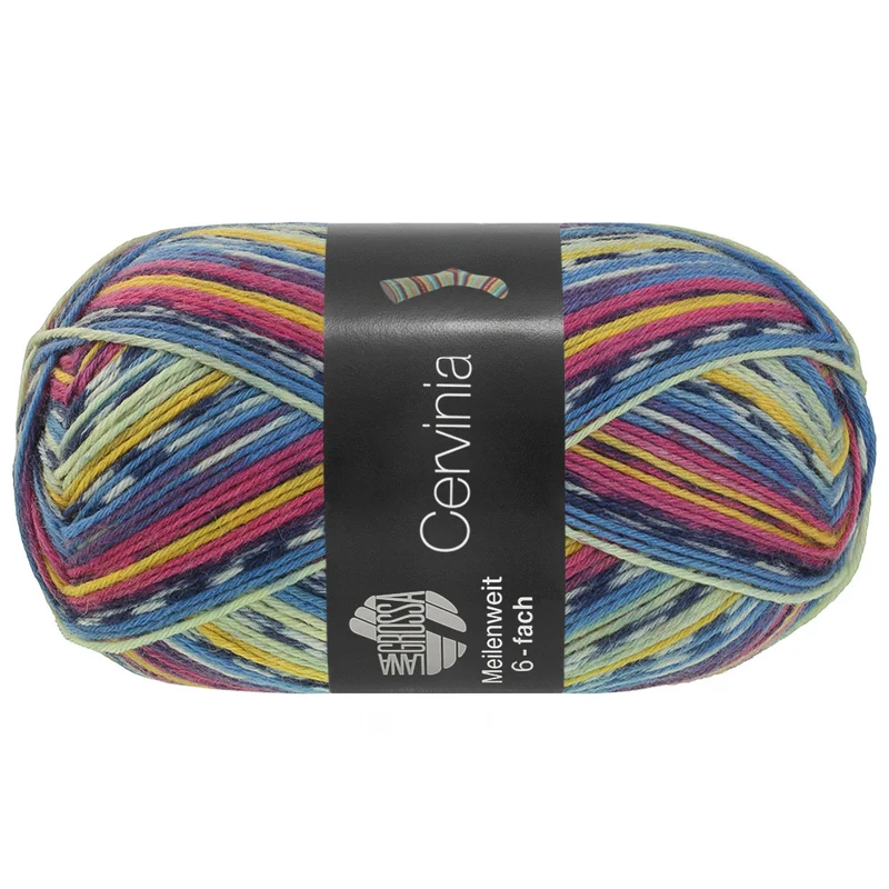 Lana Grossa Meilenweit 6-fach 150 Cervinia 9754 Dunkel-Fuchsia/Dunkelblau/Weiß/Blau/Hell-/Eigelb