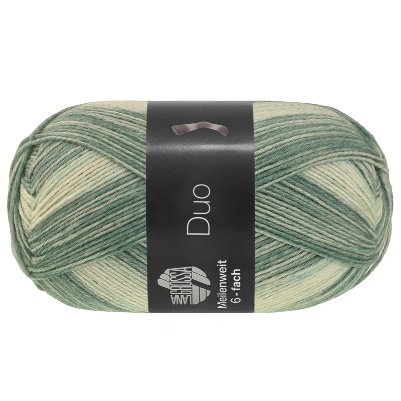 Lana Grossa Meilenweit 6-fach 150 Duo 9725 Grün/Hellgrau