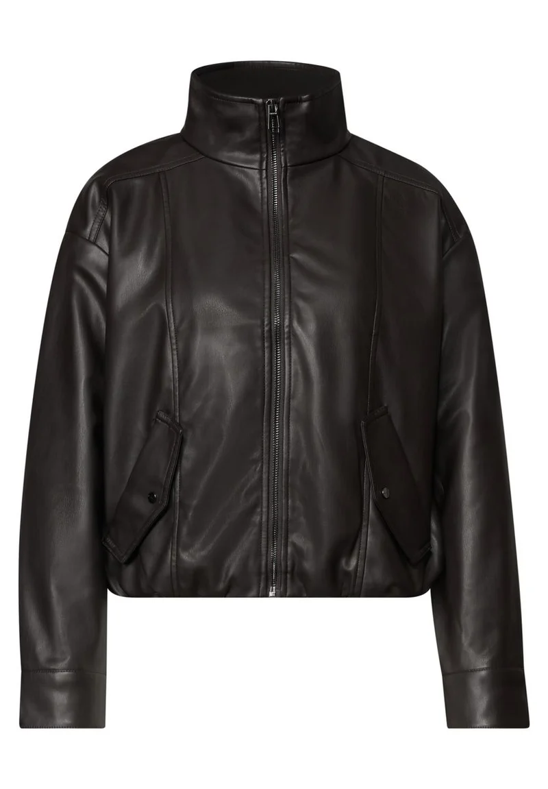 Leder-Look Jacke mit Stehkragen und Zipper
