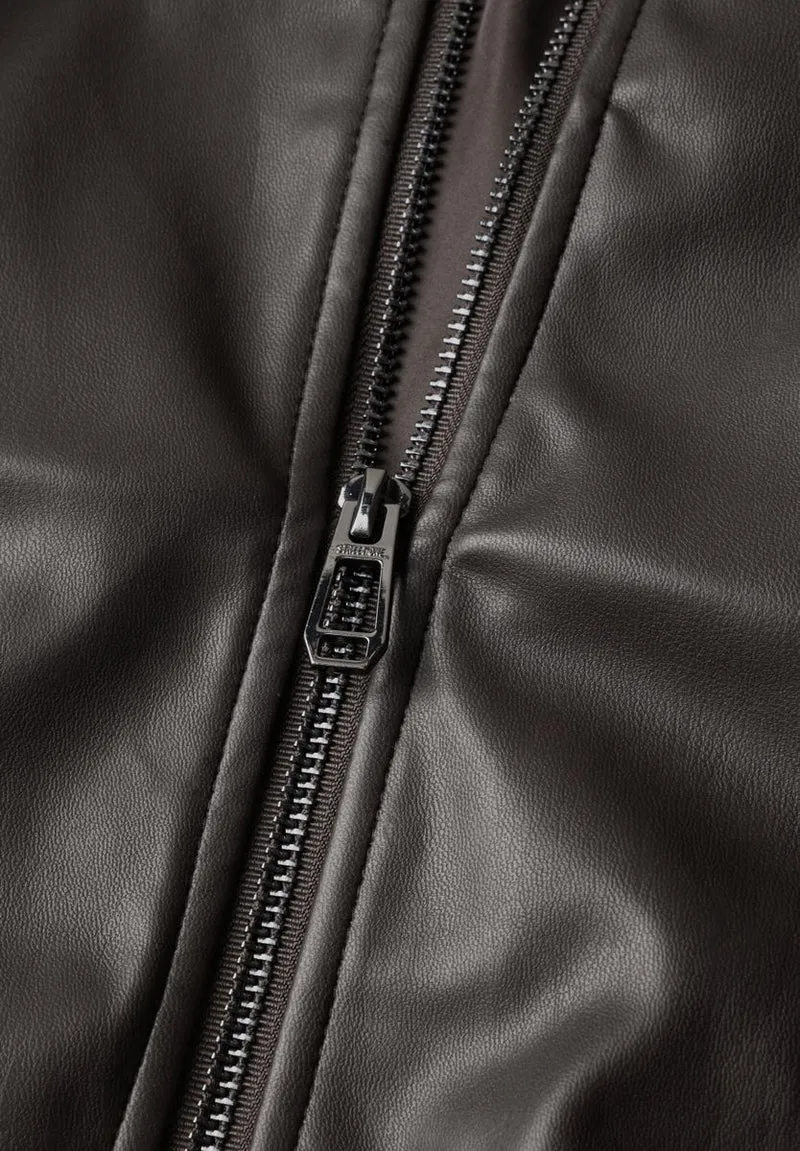 Leder-Look Jacke mit Stehkragen und Zipper