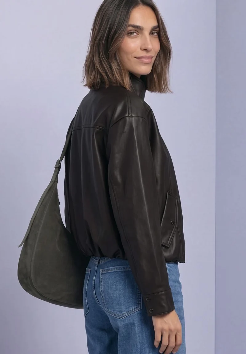 Leder-Look Jacke mit Stehkragen und Zipper