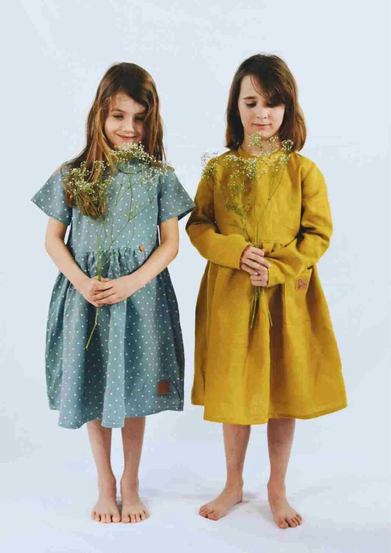 Leinenkleid für Mädchen "Goldregen", kurzarm