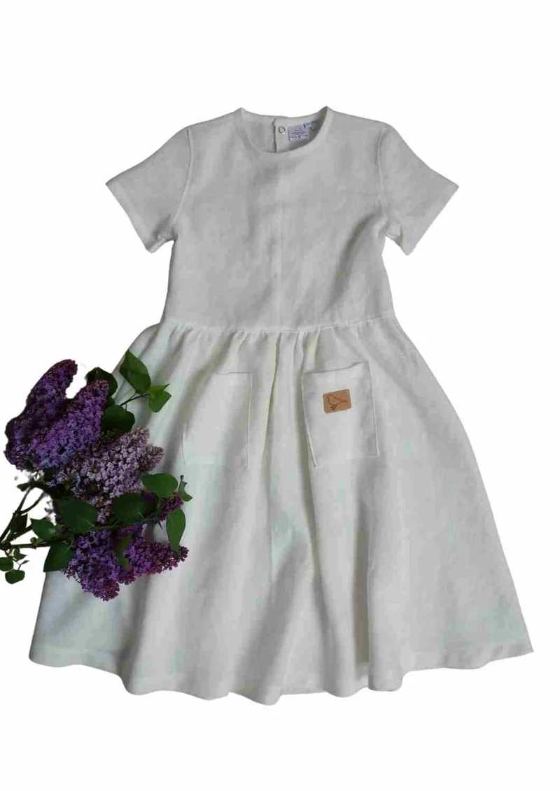 Leinenkleid für Mädchen "Goldregen", kurzarm