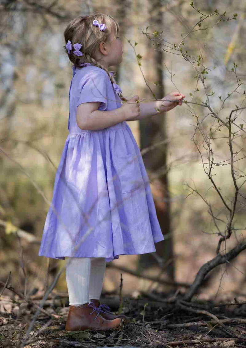 Leinenkleid für Mädchen "Goldregen", kurzarm