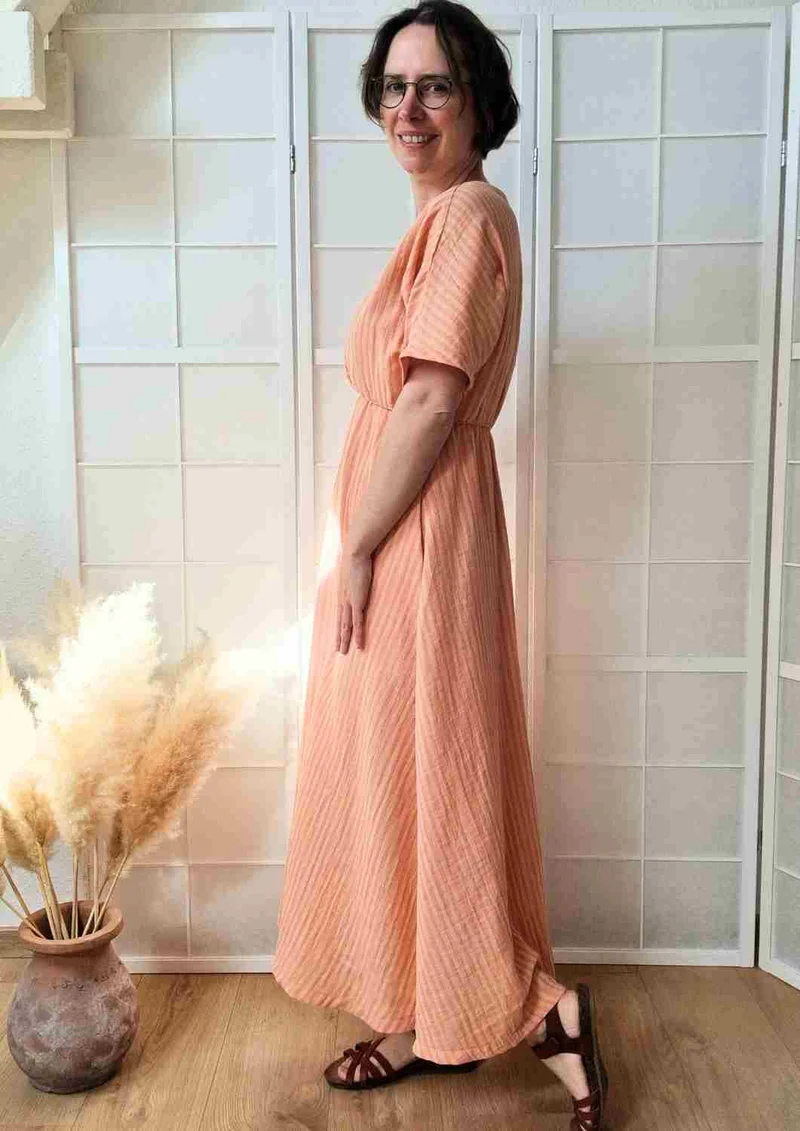 Boho Musselin Kleid Damen "Hyazinthe" mit weiten Kimonoärmeln