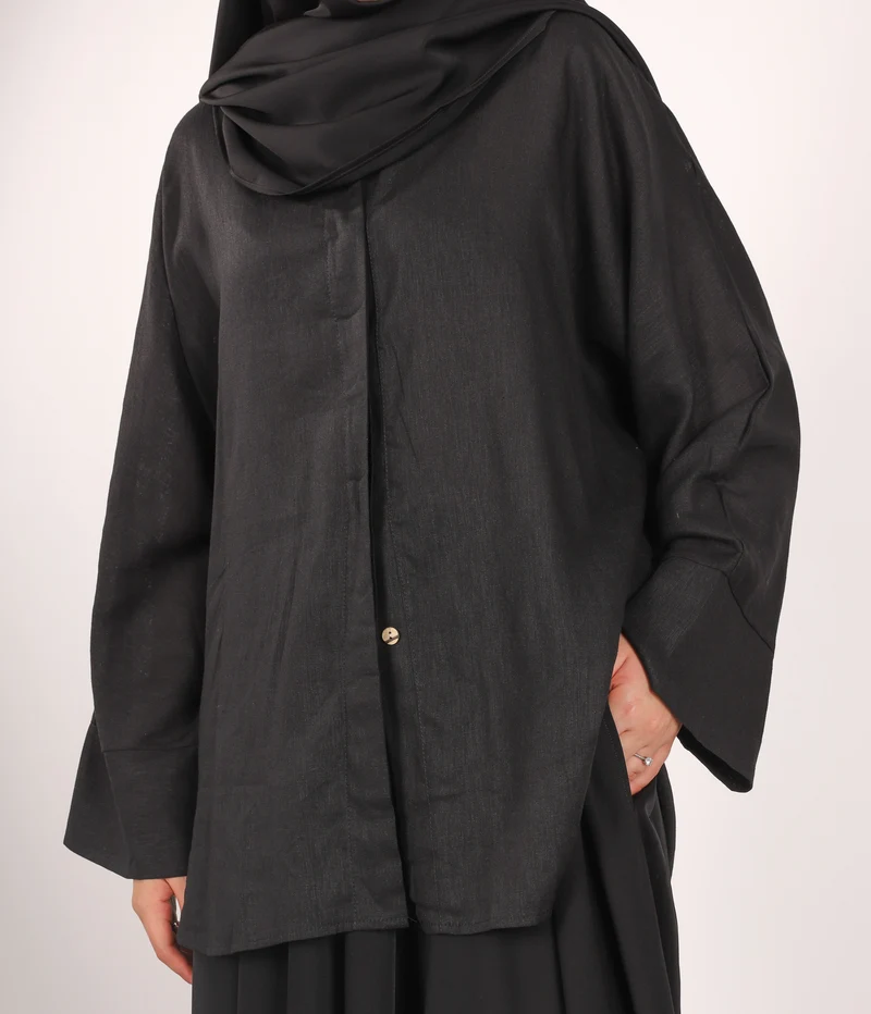 Übergroße Leinenbluse – Schwarz